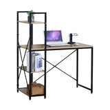 CARLA HOME Computer Desk with 4 Shelf Bookcase - Steel - Brown - Rustic - Office Desk Computer V178-36430