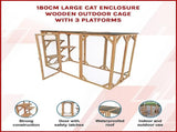 180cm Large Cat Enclosure Wooden Outdoor Cage with 3 Platforms V63-840481