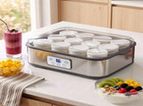 Devanti Yoghurt Maker Machine with 12x180ml Glass Cups Temp Control Grey YMK-12X6OZ-GR