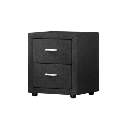 Artiss Bedside Table 2 Drawers Fabric - CADEN Charcoal BFRAME-E-BSIDE-CHAR