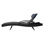 Gardeon Sun Lounge Wicker Lounger Outdoor Furniture Beach Chair Armrest Adjustable Black FF-LOUNGE-ARM-P-BK