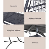 Gardeon Outdoor Egg Swing Chair Wicker Furniture Pod Stand Canopy 2 Seater Grey HM-EGG-FOLD-D-GR