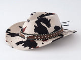 Beige Cow Print Western Cowboy Hat - Retro Cattle Head Studded Band, 57cm Head Fit, Wide Brim V888-ELOSUNG57120-2