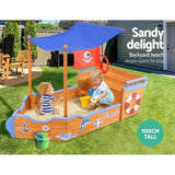 Keezi Kids Sandpit Wooden Boat Sand Pit with Canopy Bench Seat Beach Toys 165cm SAND-BOAT-160-CANOPY