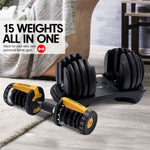 48KG Powertrain Adjustable Dumbbell Set With Stand - Gold DMB-BF1-024-2S-GD