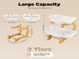 CARLA HOME 2-Tier Plastic Fruit Bowl Basket with Bamboo Stand for Kitchen Counter, Snack Tray, V178-36197