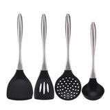 Reusable Kitchen Utensil Set - Non-Stick, Black, Stainless Steel & Silicone V1263-JX-6067