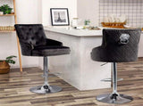 Luxury Black Velvet Swivel Bar Stool With Lion Knocker & Cross Stitch High Back V767-XJJ613-BK-G1