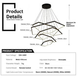 BAMDECOR AD2582/5 Modern LED Chandelier, Hexagonal Rings Ceiling Lighting Contemporary Chandeliers V255-BAM-AD2582-5-4681012-BLK