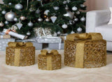 Christabelle Set of 3 Golden Christmas Gift Boxes LED Lights Indoor Holiday Decoration Ornament 112_MHA612