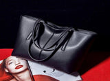 Black PU Handbag Large Capacity Tote Bag Shoulder Bag Fashionable Portable Pouch for Women and V1366-AZ2-W-25000