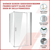 Shower Screen 1200x1000x1900mm Framed Safety Glass Pivot Door By Della Francesca 829101