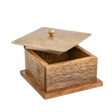 Handcrafted Square Mango Wood Box W Metal Pressed Lid 12cm V637-59086BOX