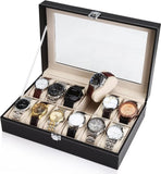 Black PU Leather Watch Organizer Display Storage Box Cases for Men & Women V178-84581