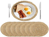 8PCS Round Woven Placemats Set, 13.8" Rustic Braided Table Mats, Boho Rattan Chargers, Farmhouse V1369-AZ3-W-08815