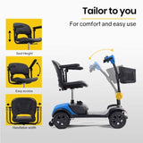 EQUIPMED Electric Mobility Scooter Portable Folding for Elderly Older Adult, SmartRider Black & Blue V219-EQMOHC07A