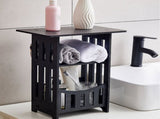 3 Tier Side Table Night Stand, Narrow End Table with Storage Shelf, Extended Desktop & Solid V1366-AZ2-W-14196