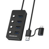 Simplecom CH345C SuperSpeed USB-A and USB-C to 4-Port USB 3.0 Hub 5Gbps Individual Switches and V28-SIMCH345C