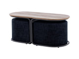 3 Piece Set Coffee Table & Ottoman Wood Side End Table Industrial - Black V274-FT-ST03-BK