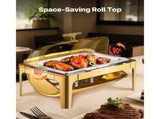 Roll Top Chafing Dish Buffet Complete Set, 9Qt Stainless Steel Chafer with Full Size Pan, Rectangle V952-ZFXQFGK1JTJSEAIBSV0