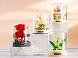 Building Blocks Flowers Bouquet Set with Music Box and Dust-Proof Dome,Artificial Particle Flower V1259-DP01-I-00061