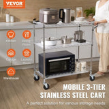 VEVOR Kitchen Utility Cart, 3 Tiers, Wire Rolling Cart, Steel Service Cart on Wheels, Metal Storage V952-WGCFTCCB350X1RH9BV0