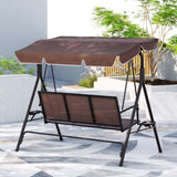 Gardeon Outdoor Swing Chair Garden Chair Canopy Cup Holder 3 Seater Brown GSC-BST-3S-CUP-BR