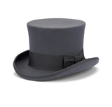 5.5" Premium Australian Wool Felt Top Hat w/ Satin Lining Mad Hatter Magician Tuxedo in Grey V563-BR-21180-59-GREY