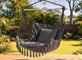 Gardeon Hammock Chair Camping Macrame Hanging Swing Cushions Metal Bar Grey HM-CHAIR-PLOW-MEL-GY