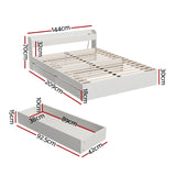 Artiss Bed Frame Double Size Mattress Base wtih Charging Ports 2 Storage Drawers WBED-AURA-D-WH-ABC