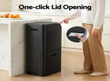 Cefito 63L Rubbish Bin 3 Compartment Carbon Steel Split Door Trash Can Black RB-63L-3C-BK