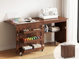 Artiss Folding Sewing Table Sewing Machine Desk Multi-functional Rolling Work Table Craft Station FUR-S-SWT-118-BR