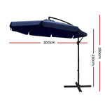 Instahut 3m Outdoor Umbrella Cantilever Garden Beach Patio Navy UMB-BAN-F-8RIB-NA