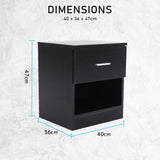 Bedside Table Side Storage Cabinet Nightstand Bedroom 1 Drawer 1 Shelf ELLA - BLACK V274-FT-BEDT-2DC05-BK