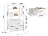 Artiss Bedside Table Tall Nightstand with Charging Station Drawers LED White FUR-V-BS01-LED-WH