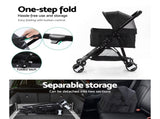 i.Pet Pet Stroller Dog Pram Cat Carrier Travel Large Pushchair Foldable 4 Wheels Black PET-STROLLER-4WL-M-BK