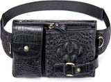Men's Genuine Leather Waist Bag, Crocodile Print, Adjustable, Small Fanny Pack for Travel Hiking V1237-ZY-917-277