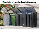 Giantz Bin Shed Triple Wheelie Waste Bins Storage Steel Garden Enclosure Grey SHED-3BIN-STEEL-BK-AB