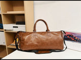 Brown Solid Color Unisex Large Capacity Fitness Bag - Leather Sports Bag, Crossbody Travel Bag, Gym V888-ELOSUNG13126