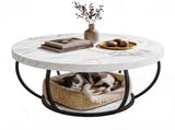 Artiss Coffee Table 2-Tier Marble Finish Round White&Black FUR-Z-COF-07-WHBK