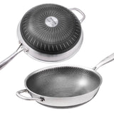 34cm 316 Stainless Steel Non-Stick Stir Fry Cooking Kitchen Wok Pan with Lid Honeycomb Double Sided V255-316-34-LID