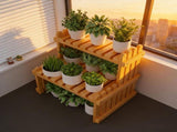 2 Tiers Wooden Flower Stand Shelf, 14.57x8.27x11.81 Inch, Table Top Plant Stand Desk Flower Pot Rack V1369-AZ3-W-10132