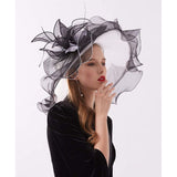 Women Derby Church Hat Organza Flower Wedding Tea Party Fascinator Hat Wide Brim Sun Hat V1366-AZ2-W-19901