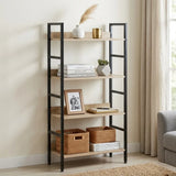 CARLA HOME 4 Tier Bookshelf - Wood Metal Display Shelf - Brown - Rustic - Steel - Living Room Office V178-36425