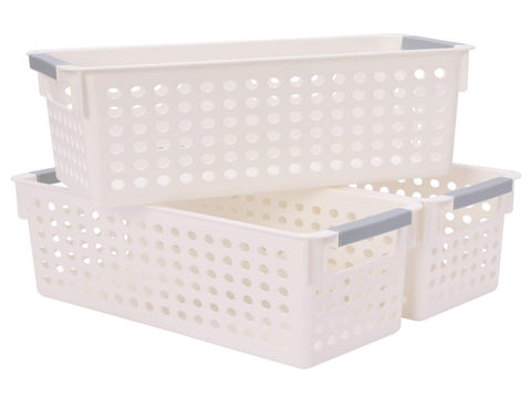 16x Premium Plastic Storage Baskets Bulk w/ Grip Handles 39.5*20.5*19.5cm V563-PS3920-1BOX