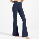 Size S Women's High Waisted Flare Yoga Pants with Side Pockets - Deep Navy Crossover Waistband V888-ELOSUNG57380-1