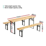 Gardeon 3 PCS Outdoor Furniture Dining Set Lounge Setting Patio Wooden Bench WOOD-C-BTS-178462-NT-AB