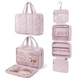 Large Capacity Hanging Travel Toiletry Bag with Jewelry Organizer, Multi-Layer Cosmetic Makeup V1341-ZY-GB47TP28-L-PINK