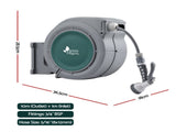 Green Fingers 10m Retractable Water Hose Reel, Wall Mounted Garden Hose 9-Pattern Nozzle HR-WA-AUTO-QU-10M