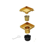 15x15cm Square Shower Drain with Removable Tile Insert Grate Brushed Gold 304SS, CUPC Certified V63-955541
